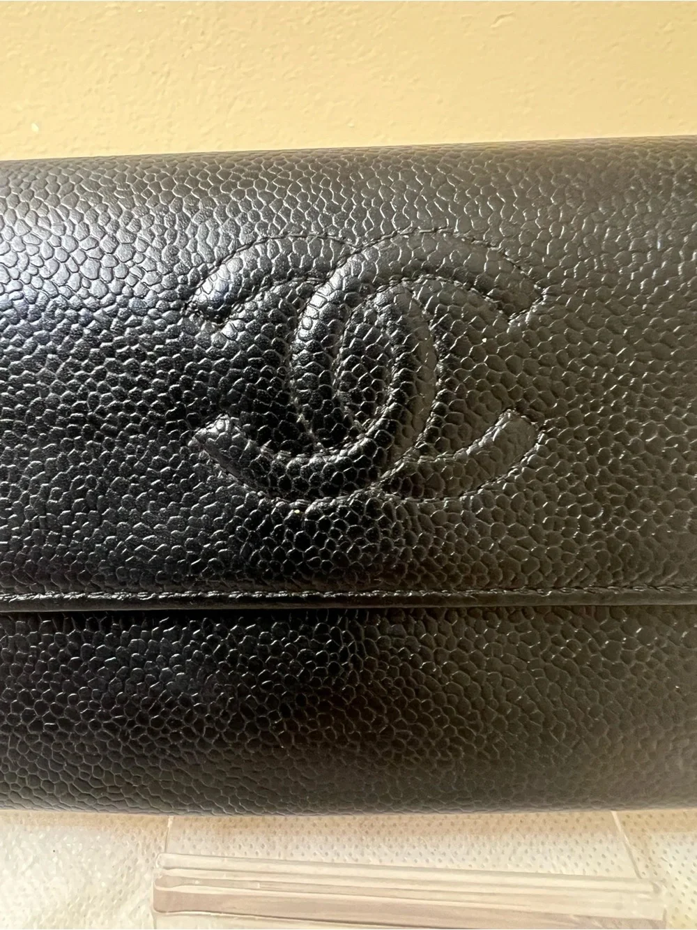 Chanel Black Caviar long Leather Wallet Clutch